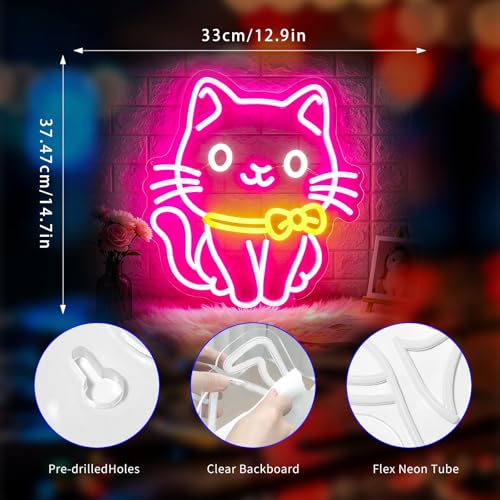 Image of Cat Neon Sign, Neon Signs for Wall Decor Neon LED Signs Room Neon Light Up Signs Home Decor for Bedroom Club Party Bar Shop USB Operated