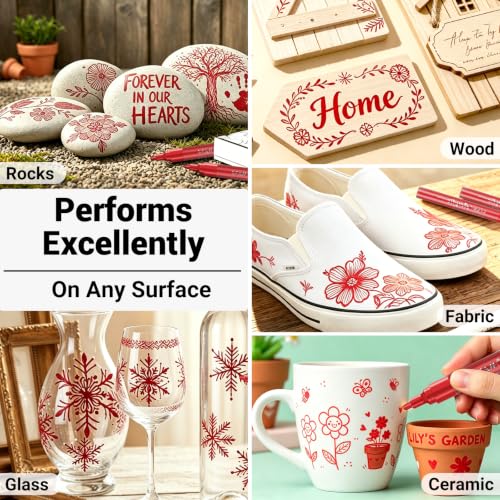 Image of SFAIH Acrylic Red Paint Pens - 8 Pack 2-3MM Medium Tip & 0.7MM Extra Fine White Paint Marker for Rock Painting, Wood, Metal, Fabric, Canvas, Glass, Ceramic, Diy Crafts