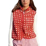 SeeLuNa Womens Checkered Sherpa Vest Sleeveless Winter Fleece Jacket High Neck Zip Up Plaid Gilet with Chest Pocket(Red,S)