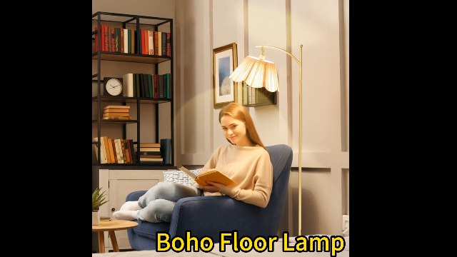 Image of Ambimall 60 inch Floor Lamps for Living Room with 3 Color Temperatures, Gold Floor Lamp with Rattan Shade, Modern Tall Lamps for Bedroom Office, 9W LED Bulb Included