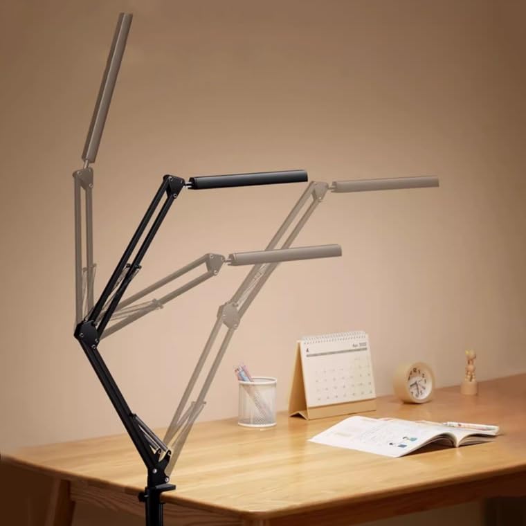 Lampa biurkowa Lampa biurkowa LED z zaciskiem, metalowa lampa wysięgnikiem, składana lampka do czytania chroniąca oczy, 3 tryby kolorów i płynne przyciemnianie, używana w biurze domowym