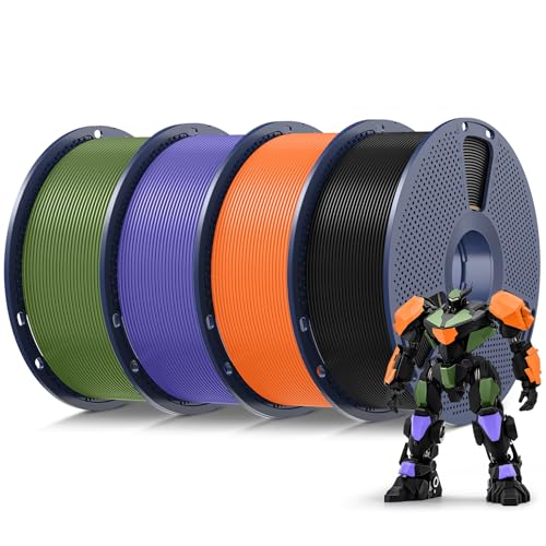 Image of SUNLU 4kg PLA 3D Printer Filament Bundle, Neatly Wound PLA Filament 1.75mm ±0.02mm, Individually Vacuum Packed, 4kg in Total, 1kg per Spool, 4 Pack, Black+Sunny Orange+Lavender Purple+Olive Green