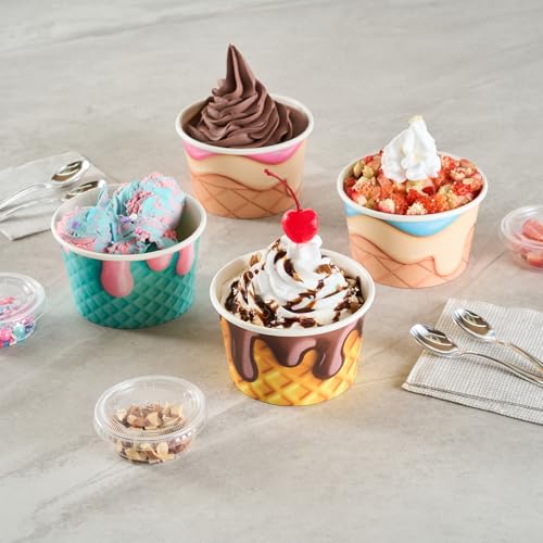 Image of Restaurantware Ice Cream Cups 50 Pack of 8 oz Leak-Resistant Disposable Dessert Bowl Frozen Yogurt Cup Round Paper Container For Cold And Hot Desserts