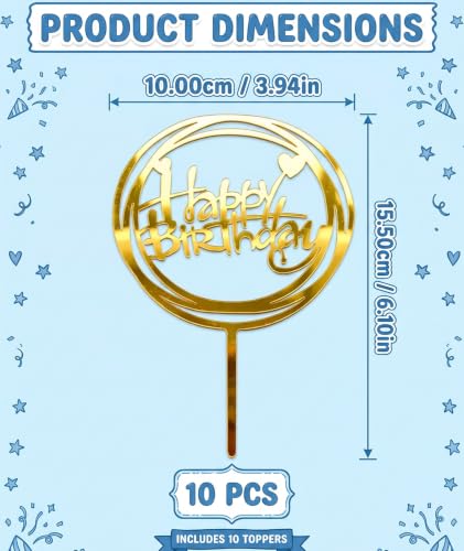 Image of 10pcs Cake Toppers For Cake Decoration, Happy Birthday Cake Topper For Party Supplies, Cake Decorating Items Toppers For Birthday Celebration, Modern Birthday Decoration For Kids, Adults