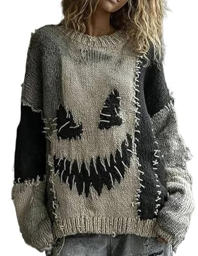Halloween Spooky Face Patchwork Print Hoodie Pumpkin Face Sweatshirt for Women Black