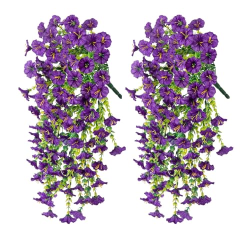 Galenecx 2 Pezzi Fiori Artificiali, 75 cm Petunie Artificiali, Resistente ai Raggi UV Fiori Finti da Esterno, Piante Realistiche, Per Matrimoni, Casa, Giardino, Cortile, Decorazione