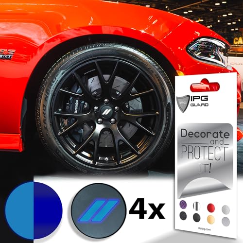Image of IPG Compatible for Dodge Charger Challenger Durango Wheel Center Cap Decal Sticker Wrap Kit Personalize Your Vehicle (Inner Logo, Reflective - Blue)