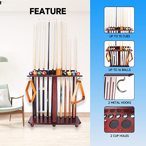 Gse Floor Stand Billiard Pool Cue Racks Only, Holds 10 Pool Cue Sticks, 2 Drink Holders, Billiard Ball Racks And Full Set Of Pool Balls (Mahogany) #TOP1