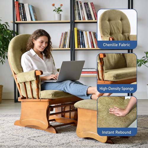 Image of Glider Rocking Chair, Silent Swing Baby Feeding, Nursing Glider with Solid Easy to Assemble Khaki(Khaki)
