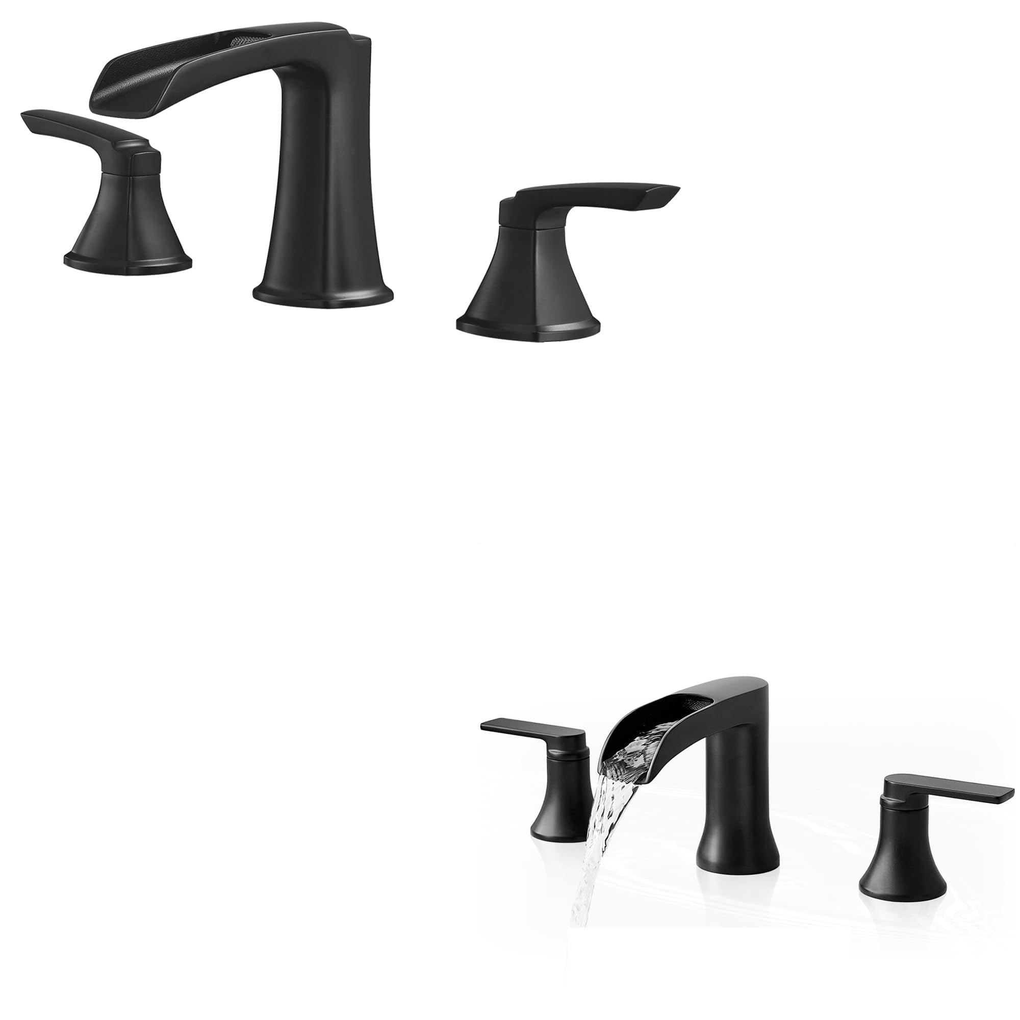 Hcfyauis Black Brass Waterfall 3 Hole 6-16 Inch Widespread Tub Faucet Set 2 Handle, Deck Mount Filler Bath Faucet, Waterfall Bathtub Faucets Set, 3 Hole Matte Tub Faucet 2 Handle