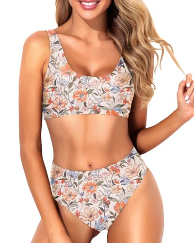 Image of Sporty Bikini Set Two Piece High Waisted Swimsuit Athletic Bathing Suit | Sporty,High Waisted Bottom,U-back,Removable Cups,Athletic,Quick Dry
