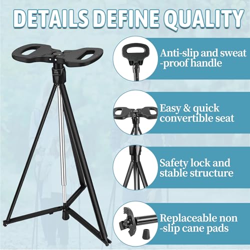 Image of ALEVMOOM Walking Cane with Seat Folding Lightweight, 2-in-1 Cane Stool for Adults, Aluminum Walking Stick with Seat, Stick Chair Portable Stool for Senior