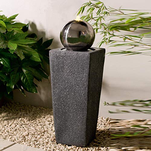 Tower Outdoor Garden Patio Water Feature with Stainless Steel Ball and Warm White LED Light - Image 3