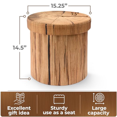 Sorbus Tree Stump Stool, 15 Inch Storage Ottoman & Footrest (1 Pack, Brown) - image 3