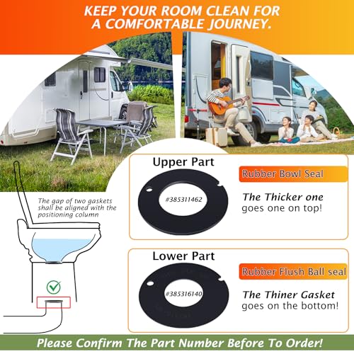 Image of 2 PCS 385311462 & 385316140 RV Toilet Rubber Flush Ball Bowl Leak Seal Kit Replacement for 510 /506+,510+ /1006,1008 /EcoVac 146-149 Compatible with Dometic Sealand Mansfield VacuFlush RV Camper Toilet
