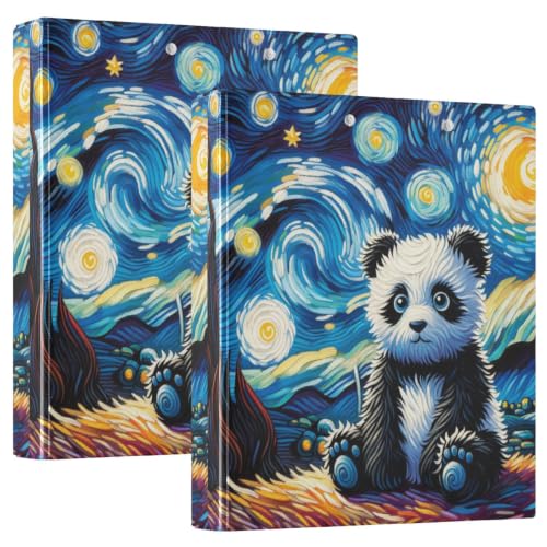 Classeur imprimé à 3 anneaux rigide motif panda mignon nuit étoilée