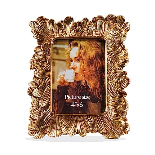 Image of Art Street Elegant Golden Iris Flower Resin Vintage Tabletop Rectangular Photo Frame 4x6 Inch,Decorative Frames Perfect for Home Decor,Unique Gift Idea,Durable,Birthday,Wedding,Return Gift,Royal Gold
