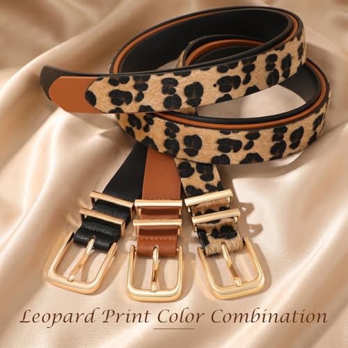 Image of XZQTIVE 3 Pack Women Belts For Jeans Dresses Pants Ladies Leather Waist Belt with Gold Buckle