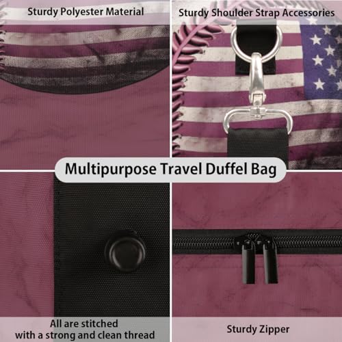 American Baseball Travel Duffle Bag, Sports Gym Bags for Women Men, Carry On Weekender Overnight Bag, Baseball Workout Hospital Airplane Trips Bag3