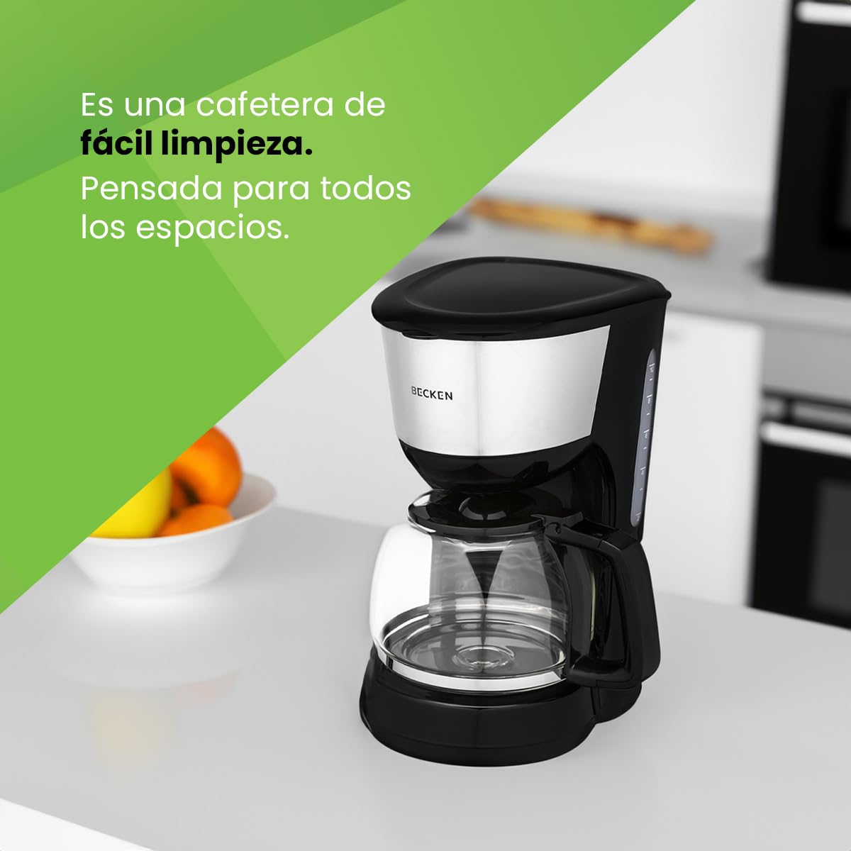 Cafetera De Goteo Becken 1000W: 12 Tazas, Depósito 1.25L, Keep Warm Y Filtro Permanente (Negro)