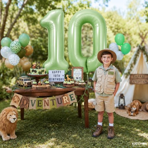 Image of KatchOn Sage Green Foil Number 0 Balloon, 40 Inch, Birthday Decorations