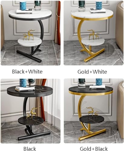 Image of NEST NATURE HAVEN 2 Tier Round Coffee Table Nightstand Bedside Telephone Table with Storage, End Table Sofa Side Corner Table for Living Room Bedroom Small Spaces (Golden and Black)