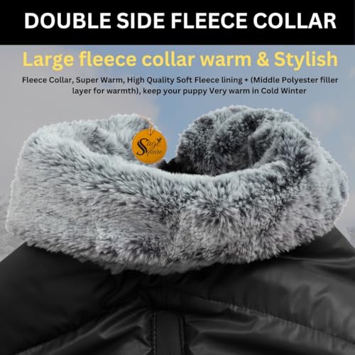 Image of Sage Square Dog Winter Coat with Fur Collar Light Weight, Ultra Warm Windproof, Waterproof Dog Jacket for Cold Weather, Thicker Fleece Jacket for Cold Weather (Large - 24 Inches, Black)