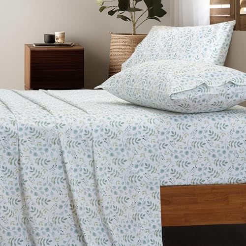 HYPREST 100% Cotton Sheets King Green Floral Patterned - King Sheets Deep Pocket Crispy Percale Bed Sheets Soft Breathable Farmhouse - Thumbnail 5