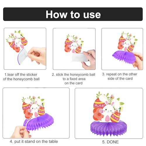Image of 9 Pieces Easter Honeycomb Centerpieces Table Decor, Cute Bunny Chick and Eggs Happy Easter Spring Festive Pattern Table Topper Ornaments Signs, Holiday Easter Day Party Decorations