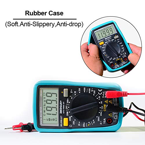 ALLOSUN Digital Multimeter Automotive Multimeter Battery Tester 1999 counts AC DC Voltage DC Current ohm Tester With Backlight (EM3301), blue
