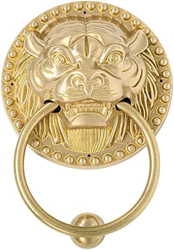Gorgeous Brass Door Knocker for Front Door – Sturdy Oriental Beast Head Design, Large Gold Pull Ring, Decorative Home Accent for Porch, Easy Installation (Size: L 16cm/6.3in)