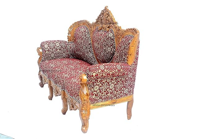 Image of Luxury Antique Sofa Set in a Classic Living Room Setting Solid Teak Wooden Five Seater Sofa Set with Cushion for Living Room | Honey Brown Finish | 208D x 76W x 119H cm (Design3)