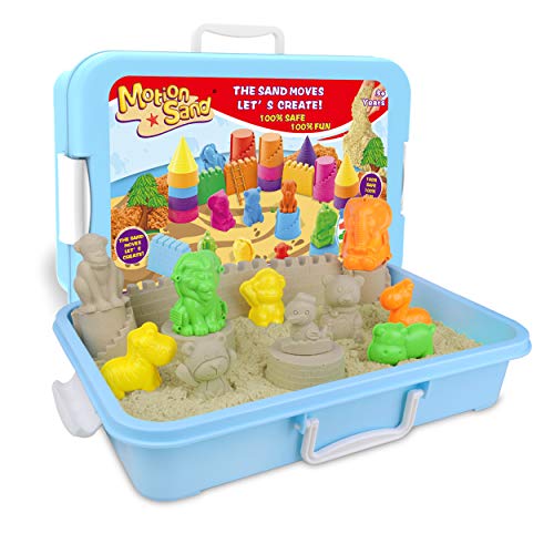 MOTION SAND Play Sand , 2.2LBS of Natural Sand and Motion Circus Playset with 16 Pcs Molds Kit, Non-Toxic Sand for Kids