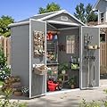 Aoxun 6x4 FT Outdoor Storage Shed, Plastic Garden Resin Shed with Floor and Window for Patio, Lawn, Outdoor Storage with Lockable Door for Bike, Garbage Can, Tools, Grey