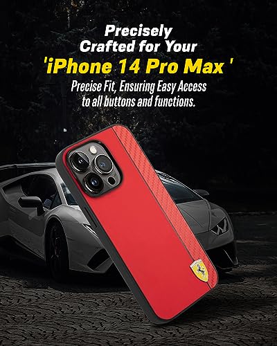 Image of CG MOBILE Ferrari iPhone 14 Pro Max Case [Official Licensed] Vertical Stripe Metal Logo | Mag-Safe Compatible Protective Case /Cover Designed for iPhone 14 Pro Max (6.7 inch) 2022 - Red