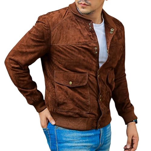 Image of Jild Varsity Style Leather Bomber Jacket Men - Casual Fashion Real Suede Classic MA-1 Leather Jacket Men