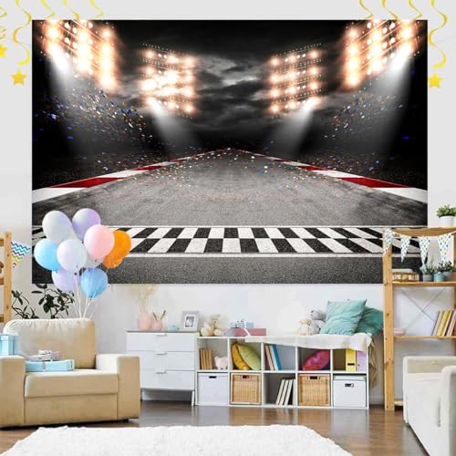 Racing Photo Backdrop 8 x 6 ft, Line Race Track Racer Sport Background Motorsport Photography Backdrop Banner for Kids Birthday Photo Props Decoration by Aodali - Used condition - Image 3