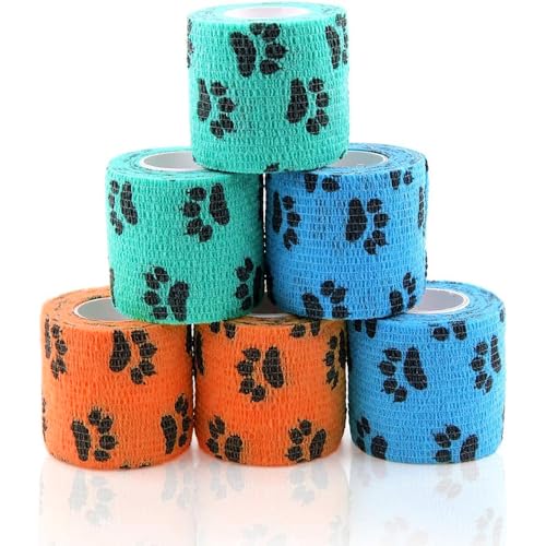 6 rolos faixa fita fita adesiva adesiva desportiva Tape 5 cm x 4,5 m fita adesiva primeiros socorros fita de animais de estimação ligaduras autocolantes para dedos, bonecas, tornozelo, cães, animais