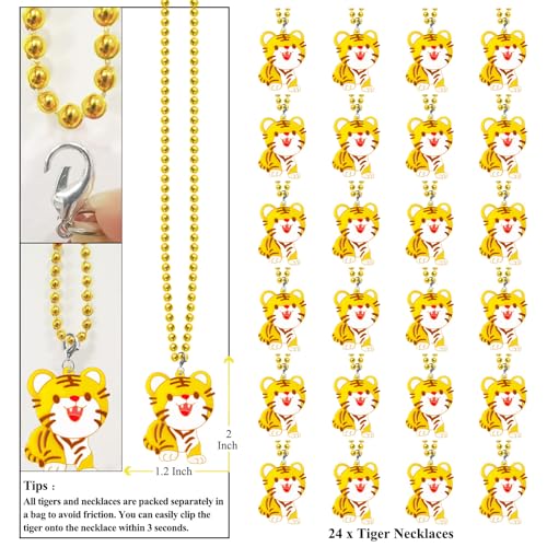 Image of 24 Pack Tiger Necklace Party Favors for Safari Jungle Baby Showe, Birthday Party Goodie Bag Fillers, School Carnival Rewards, Photography Props, Home Decorations, Classroom Prize