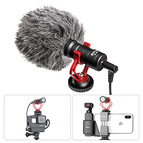 BOYA by-MM1 Vlog Video Microphone with Shock Mount Deadcat Windscreen for iPhone OnePlus 7 Pro Samsung Nikon Canon Sony A6400 DSLR Cameras DJI OSMO Action Mobile 3 Pocket Moza Gimbal Gopro Vlogging