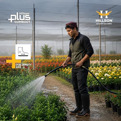 Image of Hillson Plus HP01 Gumboot | 100% Waterproof, Dual Density Sole, Anti-Skid Rainboot | Ideal For Monsoons, Fisheries, Farming, Paddy Fields, Food Industry | Size 08 UK /INDIA