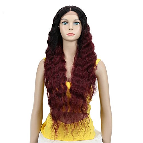 Joedir Ombre Red Perücken Lace Front Wigs 76cm lang gewellte synthetische Perücke 4,5 "tiefes Mittelteil HD transparente Spitze für Frauen 130% Dichte Perücken (TT1B/530) Cover