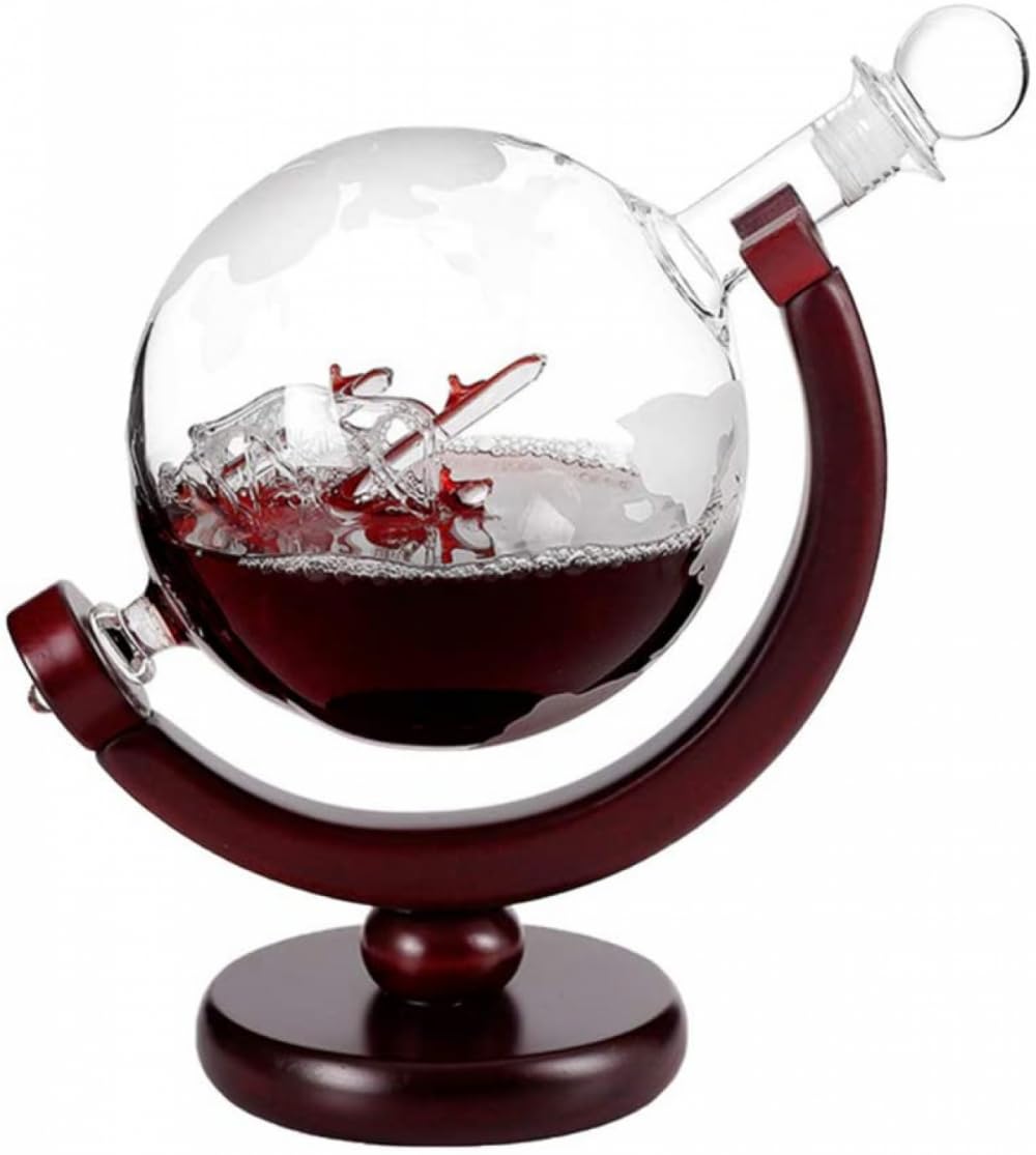 Mini World karafka do whisky z wytrawionym globusem z ramką na wódkę, 850 ml