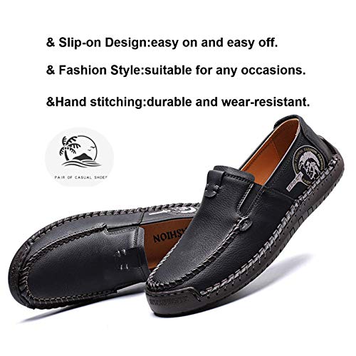 Qiucdzi Men's Casual Leather Loafer Breathable Driving Boat Shoes Lightweight Slip On Flats Walking Sneakers Black