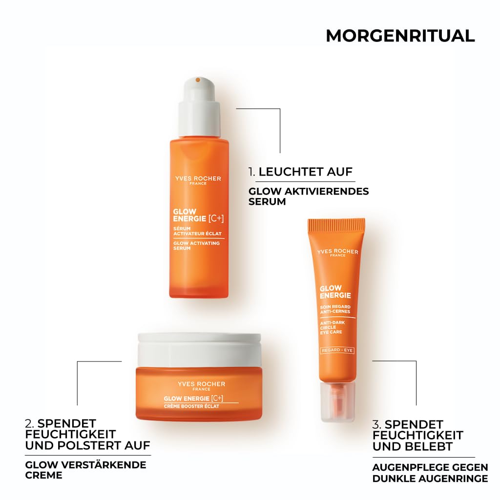 Yves Rocher Glow Énergie [C+] Set – Serum 30ml + Tagescreme 50ml + Nachtöl 30ml – Mit Vitamin C & Kapuzinerkresse – Für Strahlende, Geglättete Haut – Glow Gesichtspflege