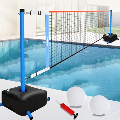 KuiBonu Pool-Volleyballnetz-Set mit beschwertem Boden, tragbares Outdoor-Volleyballnetz für Pool, Wasserspiele, Spielzeug für Hinterhof-Party, 4,5 m - 7,6 m verstellbar
