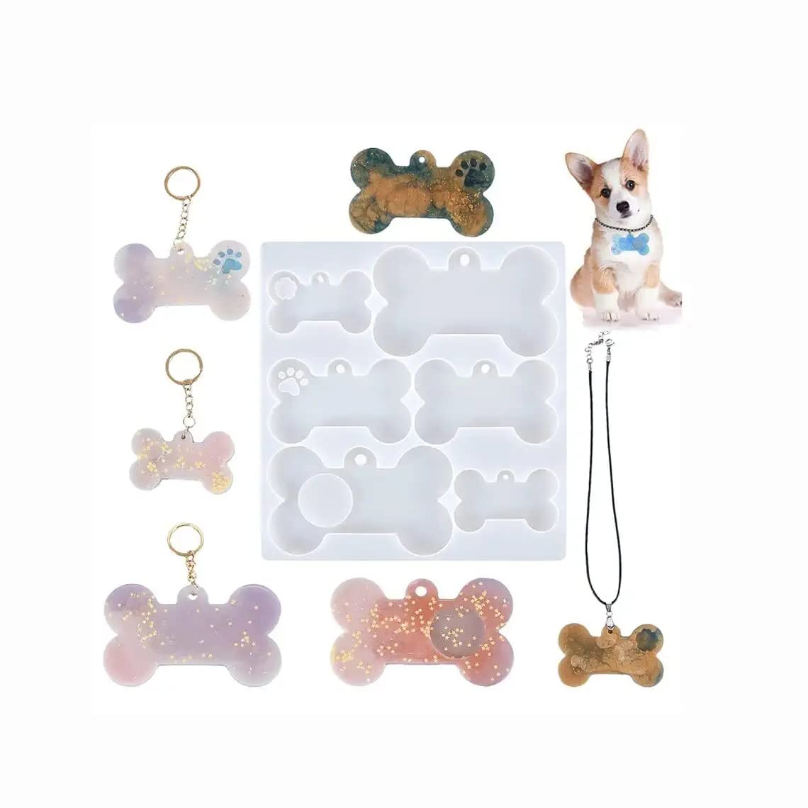 RAKA Dog Bone TAG Big SIE Mould Set epoxy Resin Casting Mold DIY Art and Craft, Dog Tag Bone Necklace Keychain Mold for Resin Art,Set of 1