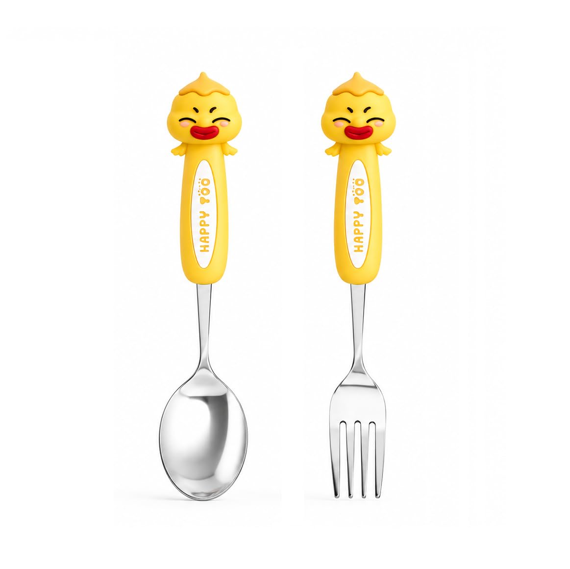 MaruHub Cute Kids Spoon Fork Set, 304 Stainless Steel Toddler Utensils with Silicone Cartoon Handle, BPA Free Baby Feeding Spoon and Fork for Boys Girls (Model 2)-image-7