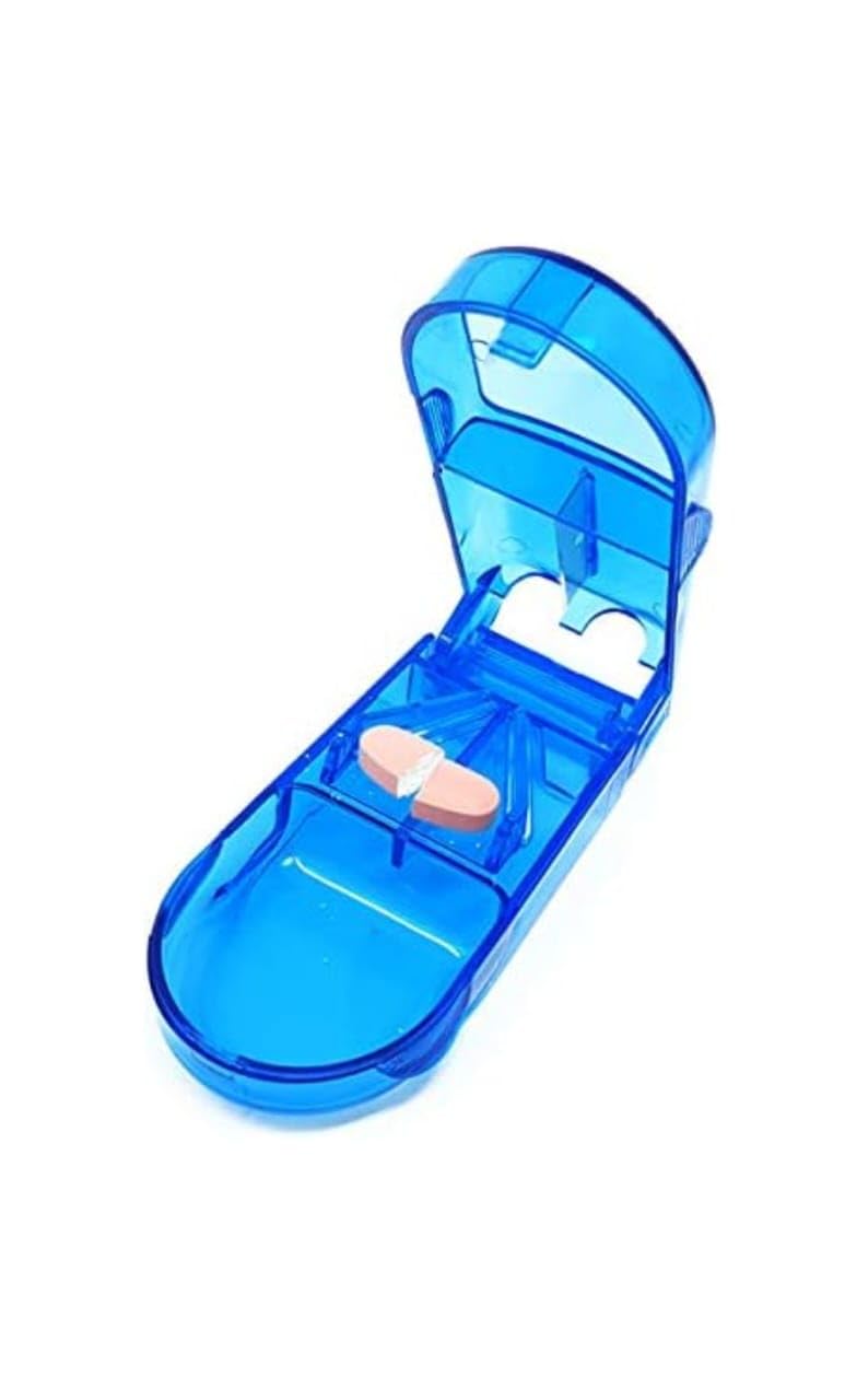 Urmit Surgical Pill Splitter with Retracting Blade Guard, Splitter for Small or Large Pills in Half, Perfect for Elder and Kids - Crystal Blue
