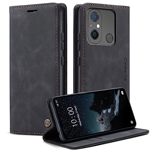 Cracedily Handyhülle für Xiaomi Redmi 12C Hülle Klapphülle Premium Lederhülle Klappbar Flip Case Tasche Magnet Kartenfach Standfunktion Klapphülle Schutzhülle für Xiaomi Redmi 12 C Case Schwarz